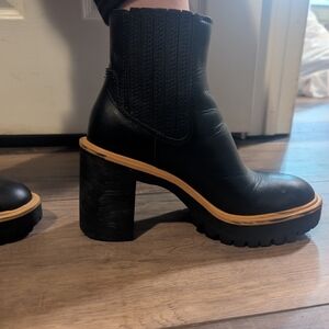 Dolce Vita Black Heeled Boots with Brown Accent